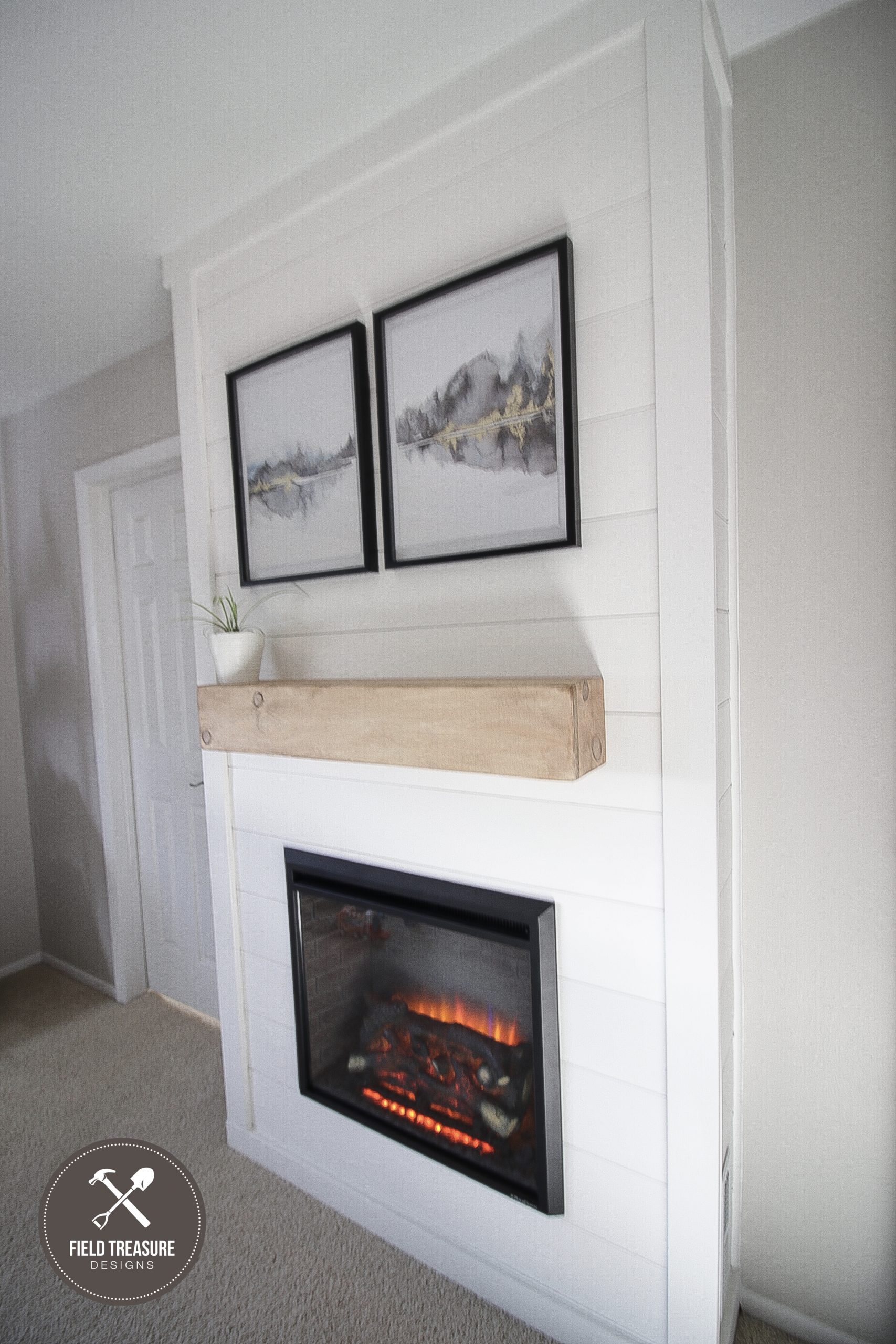 DIY Shiplap Electric Fireplace - Field Treasure Designs