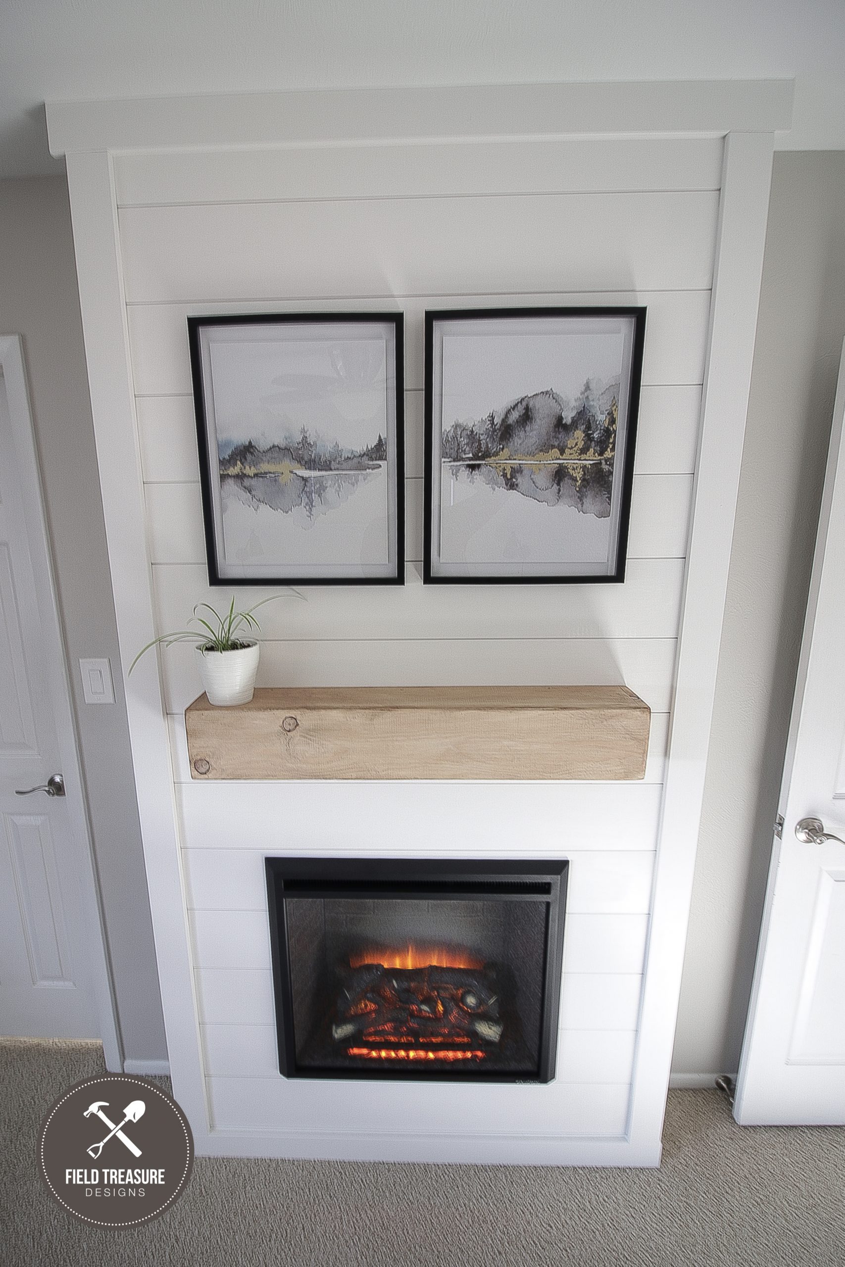 DIY Shiplap Electric Fireplace - Field Treasure Designs
